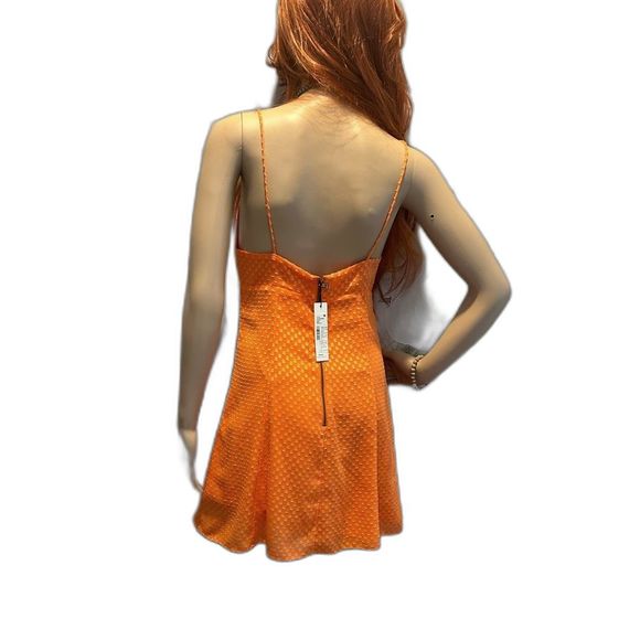 Alice + Olivia Designer dress Orange polka-dot texture mini  halter  size 2 NWT - Picture 5 of 8